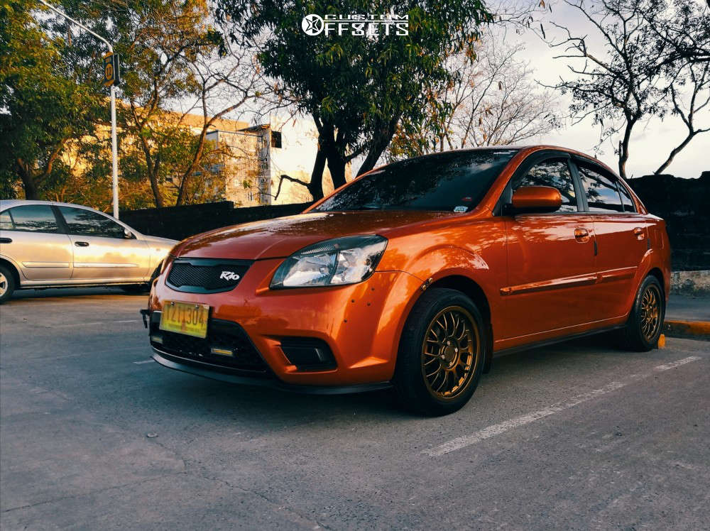 2011 Kia Rio with 16x7.5 48 Rota Formula and 195/55R16 Toyo Tires Proxes ST  III and Stock | Custom Offsets