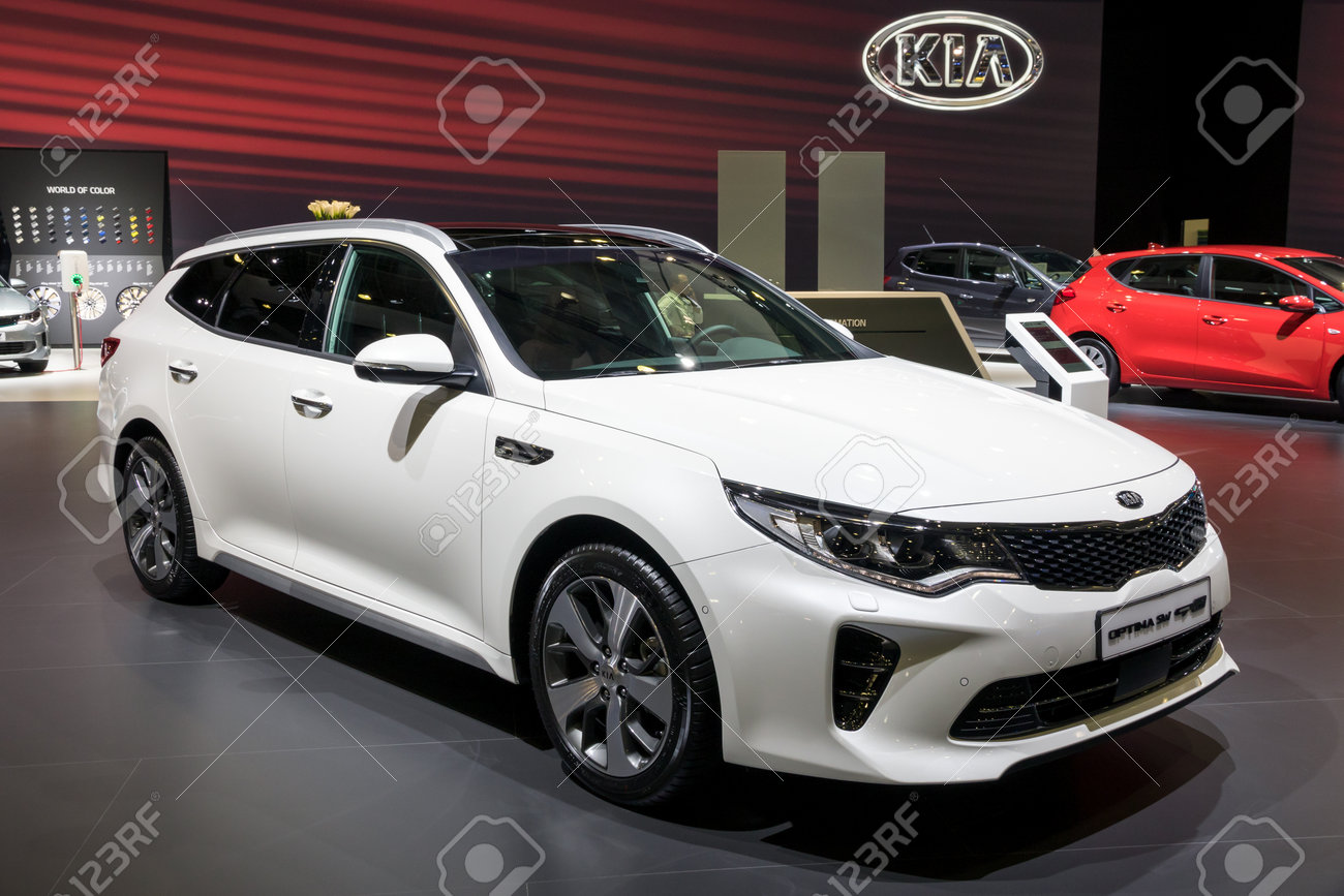 BRUSSELS - JAN 10, 2018: Kia Optima SW Plug-in Hybrid Stationwagon Car  Shown At The Brussels Motor Show. Stock Photo, Picture And Royalty Free  Image. Image 97090995.