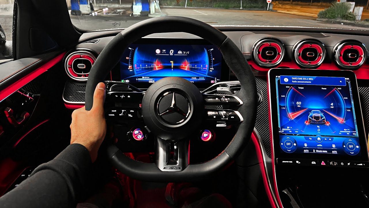 NEW 2023 C43 AMG POV NIGHT DRIVE +SOUND! 4 Cylinder AMG? Interior Ambiente  Review - YouTube