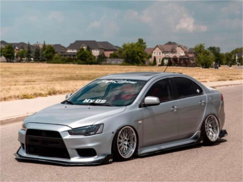 2013 Mitsubishi Lancer with 18x9.5 40 Work Vs Xx and 245/45R18 Continental  Sport and Air Suspension | Custom Offsets