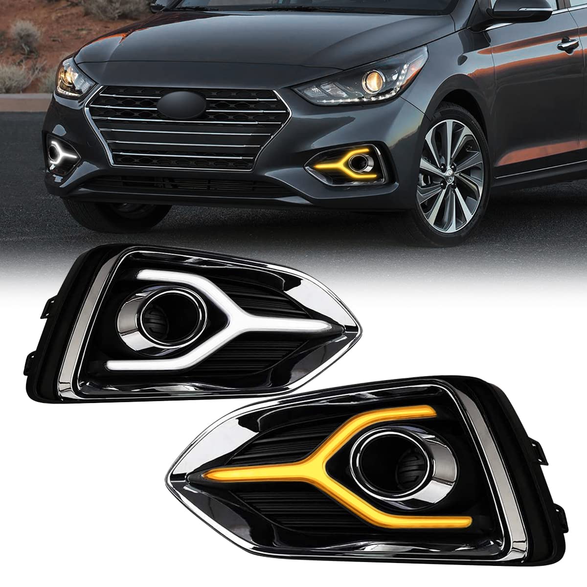 Amazon.com: MAIALOT VGETTING Daytime Running Lights For Hyundai Accent 2018  2019 2020 2021 2022 Fog Light Replacement DRL Amber Turn Signal Accent LED  Fog Lamps with Bezel : Automotive