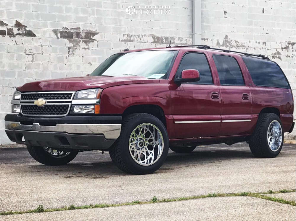 2004 Chevrolet Suburban 1500 with 20x12 -51 Vision Rocker and 305/50R20  Toyo Tires Proxes ST III and Stock | Custom Offsets