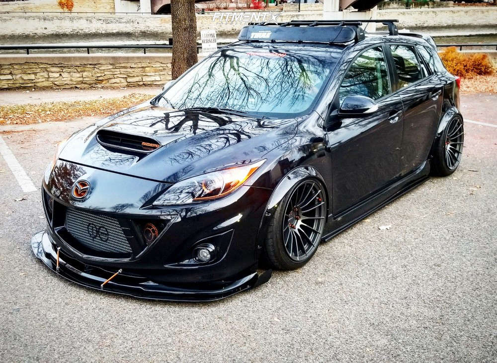 2012 Mazda MazdaSpeed3 Base with 18x10.5 Enkei Rs05-rr and Bridgestone  265x35 on Air Suspension | 521670 | Fitment Industries